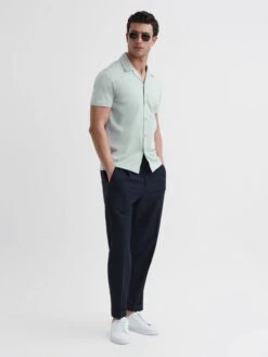 Reiss Mint Caspa Mercerised Jersey Cuban Collar Shirt -Style Trend Shop D97 828s3