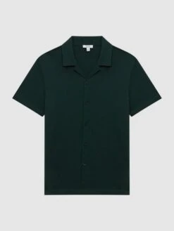 Reiss Emerald Caspa Mercerised Jersey Cuban Collar Shirt -Style Trend Shop D97 829s2