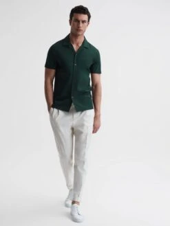 Reiss Emerald Caspa Mercerised Jersey Cuban Collar Shirt -Style Trend Shop D97 829s3
