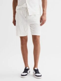 Reiss White Brooklyn Terry Towelling Drawstring Shorts