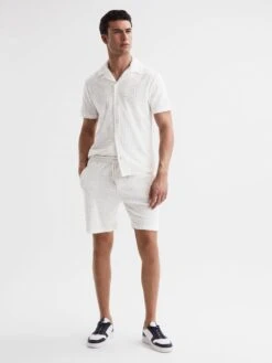 Reiss White Brooklyn Terry Towelling Drawstring Shorts -Style Trend Shop D97 841s3