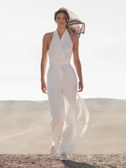 Reiss White Carmen Halter Neck Linen Blend Jumpsuit