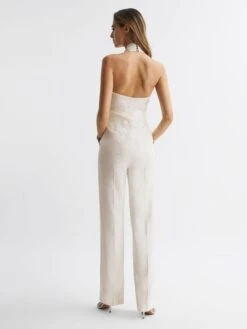 Reiss White Carmen Halter Neck Linen Blend Jumpsuit -Style Trend Shop D97 856s5