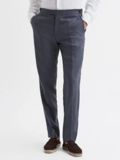 Reiss Airforce Blue Kin Slim Fit Linen Trousers
