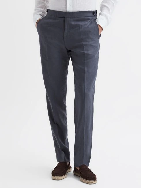 Reiss Airforce Blue Kin Slim Fit Linen Trousers 3 Reiss Airforce Blue Kin Slim Fit Linen Trousers