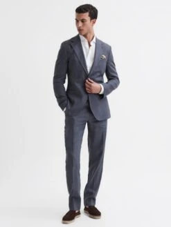 Reiss Airforce Blue Kin Slim Fit Linen Trousers 9 Reiss Airforce Blue Kin Slim Fit Linen Trousers -Style Trend Shop D97 859s3