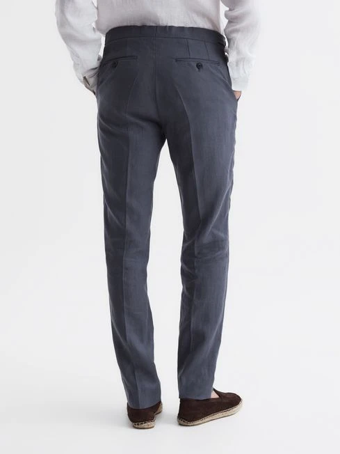 Reiss Airforce Blue Kin Slim Fit Linen Trousers 6 Reiss Airforce Blue Kin Slim Fit Linen Trousers - Image 4
