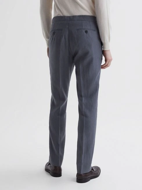 Reiss Airforce Blue Kin Slim Fit Linen Trousers 7 Reiss Airforce Blue Kin Slim Fit Linen Trousers - Image 5