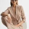 Reiss Neutral Hollie Double Breasted Linen Blazer -Style Trend Shop D97 863s