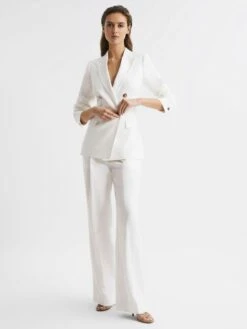 Reiss White Hollie Double Breasted Linen Blazer -Style Trend Shop D97 864s6