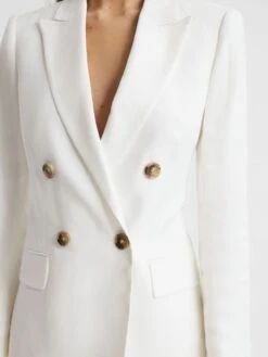 Reiss White Hollie Double Breasted Linen Blazer -Style Trend Shop D97 864s7