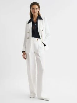 Reiss White Hollie Double Breasted Linen Blazer -Style Trend Shop D97 864s8