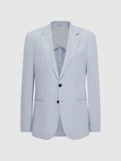 Reiss Soft Blue Kin Slim Fit Single Breasted Linen Blazer 10 Reiss Soft Blue Kin Slim Fit Single Breasted Linen Blazer -Style Trend Shop D97 868s2