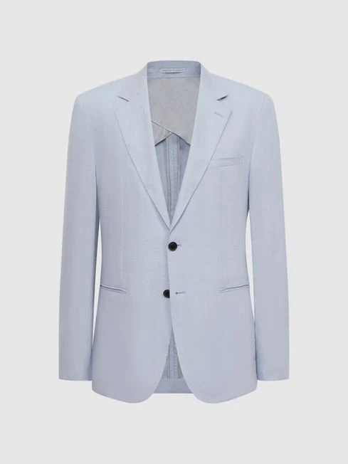 Reiss Soft Blue Kin Slim Fit Single Breasted Linen Blazer 4 Reiss Soft Blue Kin Slim Fit Single Breasted Linen Blazer - Image 2