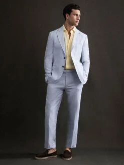 Reiss Soft Blue Kin Slim Fit Single Breasted Linen Blazer 11 Reiss Soft Blue Kin Slim Fit Single Breasted Linen Blazer -Style Trend Shop D97 868s3