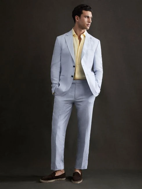 Reiss Soft Blue Kin Slim Fit Single Breasted Linen Blazer 5 Reiss Soft Blue Kin Slim Fit Single Breasted Linen Blazer - Image 3