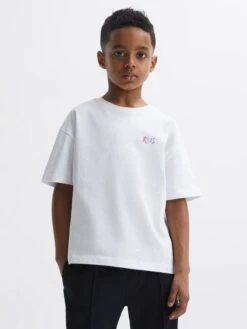 Reiss White Paracas Junior Motif Cotton T-Shirt -Style Trend Shop D97 870s3