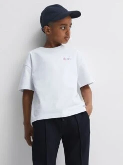 Reiss White Paracas Junior Motif Cotton T-Shirt -Style Trend Shop D97 870s6