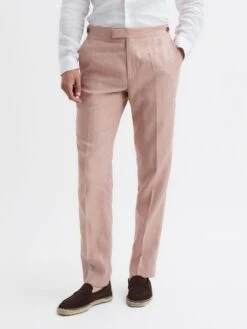 Reiss Blush Kin Slim Fit Linen Trousers