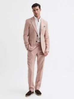Reiss Blush Kin Slim Fit Linen Trousers -Style Trend Shop D97889s3