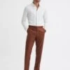 Reiss Tobacco Kin Slim Fit Linen Trousers -Style Trend Shop D97891s