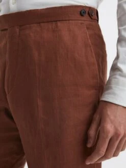 Reiss Tobacco Kin Slim Fit Linen Trousers -Style Trend Shop D97891s3