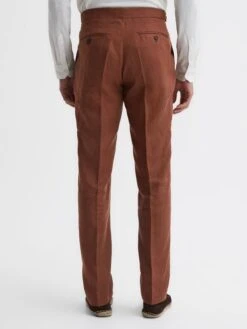 Reiss Tobacco Kin Slim Fit Linen Trousers -Style Trend Shop D97891s5