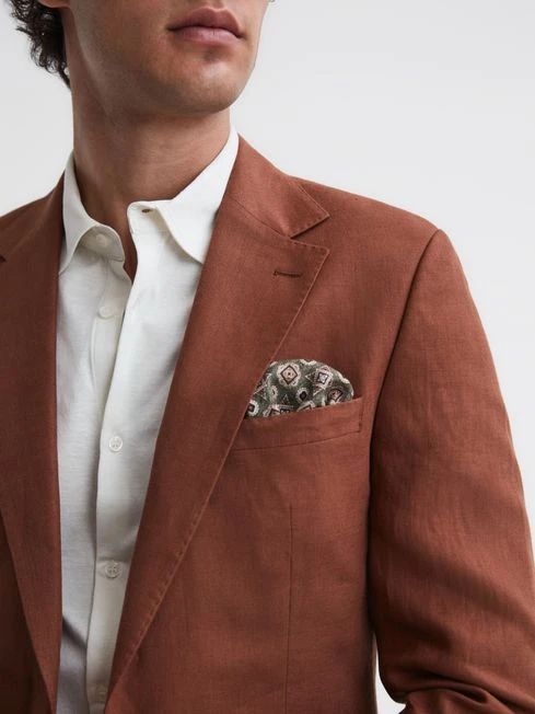 Reiss Tobacco Kin Slim Fit Single Breasted Linen Blazer 6 Reiss Tobacco Kin Slim Fit Single Breasted Linen Blazer - Image 4