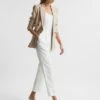 Reiss White Shae Taper Tapered Linen Trousers -Style Trend Shop D98 238s
