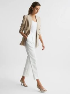 Reiss White Shae Taper Tapered Linen Trousers