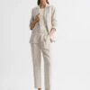 Reiss Oatmeal Shae Taper Tapered Linen Trousers -Style Trend Shop D98 242s