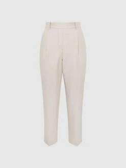 Reiss Oatmeal Shae Taper Tapered Linen Trousers -Style Trend Shop D98 242s2