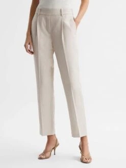 Reiss Oatmeal Shae Taper Tapered Linen Trousers -Style Trend Shop D98 242s6