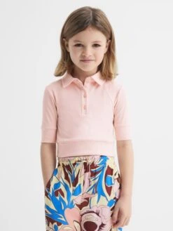 Reiss Pink Eva Senior Cropped Polo Shirt -Style Trend Shop D98 879s3