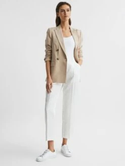 Reiss White Shae Taper Tapered Linen Trousers -Style Trend Shop D98238s3
