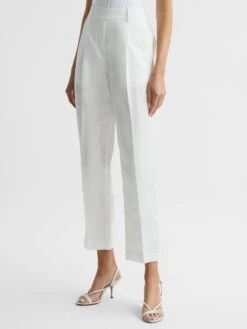 Reiss White Shae Taper Tapered Linen Trousers -Style Trend Shop D98238s4
