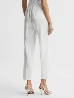 Reiss White Shae Taper Tapered Linen Trousers -Style Trend Shop D98238s5