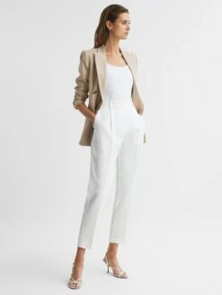 Reiss White Shae Taper Tapered Linen Trousers -Style Trend Shop D98238s7