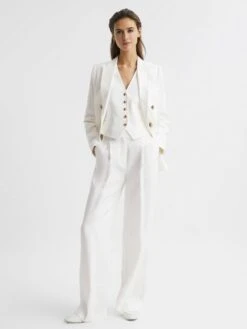 Reiss White Hollie Petite Wide Leg Linen Trousers -Style Trend Shop D98244s3