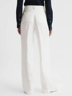Reiss White Hollie Petite Wide Leg Linen Trousers -Style Trend Shop D98244s5
