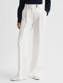 Reiss White Hollie Petite Wide Leg Linen Trousers -Style Trend Shop D98244s6