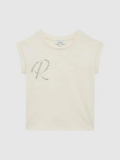 Reiss Off White Tabby Junior Embellished T-Shirt -Style Trend Shop D99 102s2