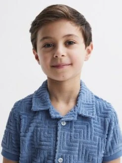 Reiss Airforce Blue Algarve Junior Terry Towelling Shirt -Style Trend Shop D99 250s4