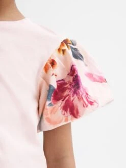 Reiss Ivory Amira Senior Floral Print Puff Sleeve T-Shirt -Style Trend Shop D99 263s4