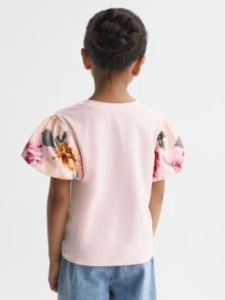 Reiss Ivory Amira Senior Floral Print Puff Sleeve T-Shirt -Style Trend Shop D99 263s5