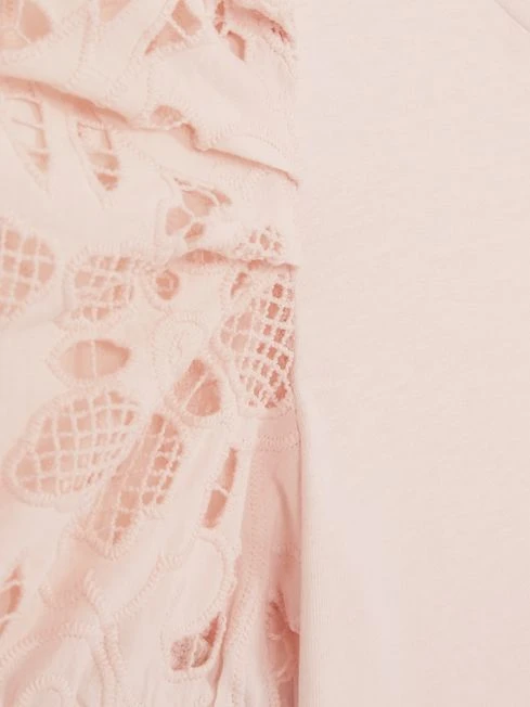 Reiss Pink Alberta Senior Floral Lace Puff Sleeve T-Shirt 8 Reiss Pink Alberta Senior Floral Lace Puff Sleeve T-Shirt - Image 6
