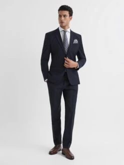 Reiss Navy Pray Slim Fit Wool Blend Trousers -Style Trend Shop D99243s3