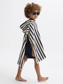 Reiss Blue Stripe Ray Junior Hooded Sleeveless Poncho Towel