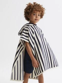 Reiss Blue Stripe Ray Junior Hooded Sleeveless Poncho Towel -Style Trend Shop D99256s3