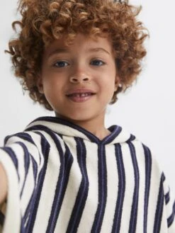 Reiss Blue Stripe Ray Junior Hooded Sleeveless Poncho Towel -Style Trend Shop D99256s4